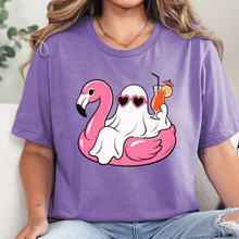 Load image into Gallery viewer, Wholesale Ghost with Pink Flamingo Graphic Tee - Heather Team Purple

