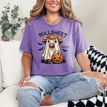 Load image into Gallery viewer, Wholesale Bullsheet and Pumpkin Graphic Tee - Heather Team Purple Tee
