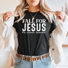 Load image into Gallery viewer, Wholesale Fall for Jesus he never leaves Graphic Tee - Black Tee
