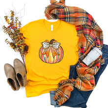 Load image into Gallery viewer, Wholesale Colorful Pumpkin Bow Graphic Tee - Gold Tee
