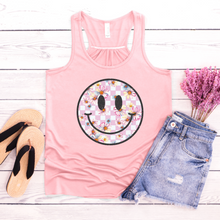 Load image into Gallery viewer, Wholesale Checker Floral Happy Face Graphic Tee - Light Pink Tank
