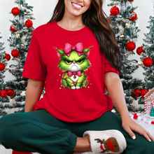 Load image into Gallery viewer, Wholesale Angry Christmas Cat Graphic Tee - Red Tee
