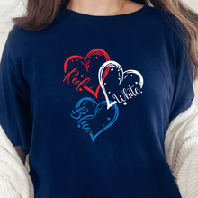 Load image into Gallery viewer, Wholesale Red White Blue Hearts Graphic Tee - Navy Tee
