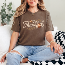Load image into Gallery viewer, Wholesale Thankful Script Graphic Tee - Heather Brown Tee
