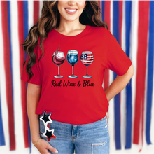 Load image into Gallery viewer, Wholesale 4th of July Red Wine &amp; Blue Graphic Tee - Red Tee

