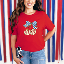 Load image into Gallery viewer, Wholesale Retro Baseball Cherries - Baby Blue Tee
