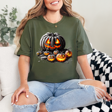 Load image into Gallery viewer, Wholesale Lit Up Pumpkins Graphic Tee - Military Green Tee
