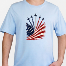 Load image into Gallery viewer, Wholesale Flag with Jets Graphic Tee - Baby Blue Tee
