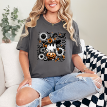 Load image into Gallery viewer, Wholesale Floral Ghost Pumpkin Graphic Tee - Asphalt Tee
