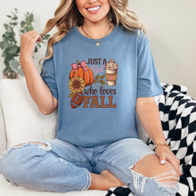 Load image into Gallery viewer, Wholesale Just a Girl Fall Graphic Tee - Steel Blue Tee
