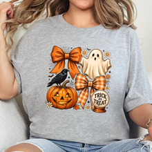 Load image into Gallery viewer, Wholesale Preppy Halloween Coquette Ghost Graphic Tee - Grey
