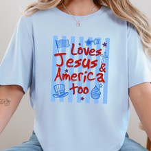 Load image into Gallery viewer, Wholesale Loves Jesus &amp; America Graphic Tee - Baby Blue Tee
