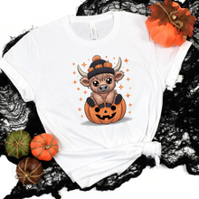 Load image into Gallery viewer, Wholesale Cow on Pumpkin Graphic Tee - White Tee
