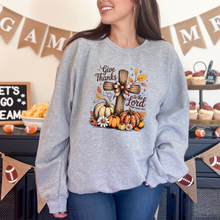 Load image into Gallery viewer, Wholesale Cross Give Thanks To The Lord Sweatshirt - Grey Sweatshirt
