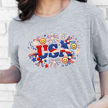 Load image into Gallery viewer, Wholesale Faux Yarn USA Fireworks Graphic Tee - Grey Tee
