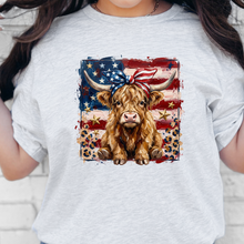 Load image into Gallery viewer, Wholesale Patriotic Highland Cow Graphic Tee - Ash Tee
