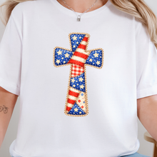 Load image into Gallery viewer, Wholesale Patriotic Patchwork Cross Graphic Tee - White Tee
