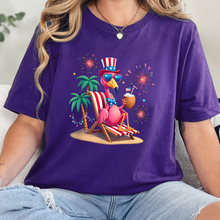 Load image into Gallery viewer, Wholesale Beach Flamingo Graphic Tee - Team Purple Tee

