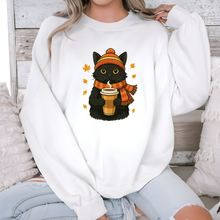 Load image into Gallery viewer, Wholesale Fall Cat with Latte Sweatshirt - White Sweatshirt
