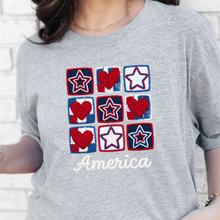 Load image into Gallery viewer, Wholesale Patriotic Quilt Stars Hearts Graphic Tee - Grey Tee
