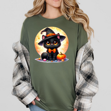 Load image into Gallery viewer, Wholesale Cat with Moon Graphic Tee - Military Green Tee
