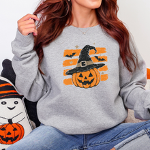 Load image into Gallery viewer, Wholesale Striped Vintage Halloween Pumpkin Graphic Sweatshirt - Sport Grey

