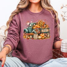 Load image into Gallery viewer, Wholesale Autumn Truck Pumpkin Graphic Sweatshirt - Heather Maroon
