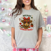 Load image into Gallery viewer, Wholesale Merry Christmas Cow Graphic Tee - Grey Tee
