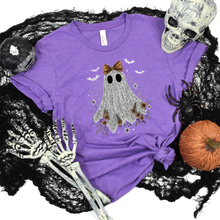 Load image into Gallery viewer, Wholesale Halloween Lace Ghost Cute Graphic Tee or Sweatshirt - Heather Team Purple Tee
