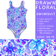 Load image into Gallery viewer, Ready to Ship - Drawn Floral Girls Swimsuit - 3T, 4T &amp; 5T
