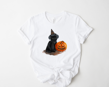 Load image into Gallery viewer, Wholesale Halloween Cat Graphic Tee - White
