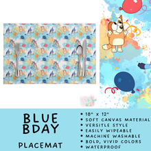 Load image into Gallery viewer, Batch #602 - Table Runners &amp; Placemats - Closes 10/23 - ETA mid Dec - Blue Bday Placemat
