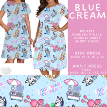 Load image into Gallery viewer, Batch #544 - Cool Characters 16 - Closes 6/17 - ETA mid August - Blue Cream Adult &amp; Kids Dresses

