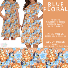 Load image into Gallery viewer, Batch #555 - Cool Characters 7 - Closes 7/13 - ETA mid Sept - Blue Floral Adult &amp; Kids Dresses
