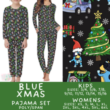 Load image into Gallery viewer, Batch #584 - Christmas Family Pajamas - Closes 9/11 - ETA mid Nov - Blue Xmas Womens &amp; Kids Pajama Set
