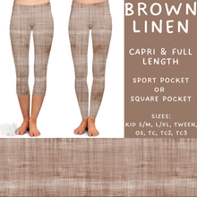 Load image into Gallery viewer, Ready To Ship - Brown Linen Capri Length Leggings  - TC2 Sport Pocket
