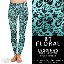 Load image into Gallery viewer, Batch #458 - Black &amp; Teal Collection - Closes 12/3 - ETA late Jan - BT Floral Full Length Leggings
