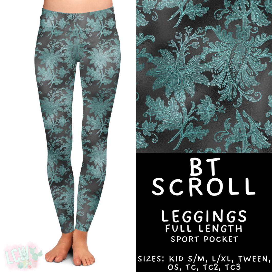 Batch #458 - Black & Teal Collection - Closes 12/3 - ETA late Jan - BT Scroll Full Length Leggings
