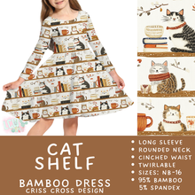 Load image into Gallery viewer, Ready to Ship - Cat Shelf Long Sleeve Criss-Cross Bamboo Dress - 6, 8 &amp; 12

