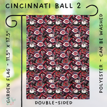 Load image into Gallery viewer, Batch #312 - Strike Out Baseball Flags - Closes 3/28 - ETA late May - Cincinnati Ball 2 Garden Flag
