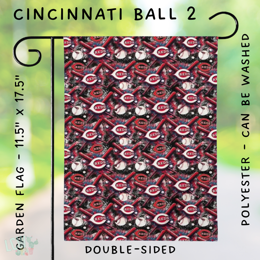 Batch #312 - Strike Out Baseball Flags - Closes 3/28 - ETA late May - Cincinnati Ball 2 Garden Flag