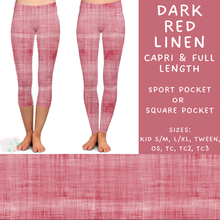 Load image into Gallery viewer, Ready To Ship - Dark Red Linen Capri Length Leggings - TC Square Pockets
