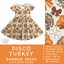 Load image into Gallery viewer, Ready to Ship - Disco Turkey Criss-Cross Bamboo Dress - 3T, 4T &amp; 5T
