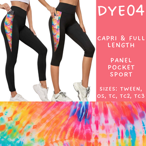 Batch #341 - Tie Dye Collection - Closes 5/19 - ETA early July - DYE04 Panel Pocket Full and Capri Length Leggings