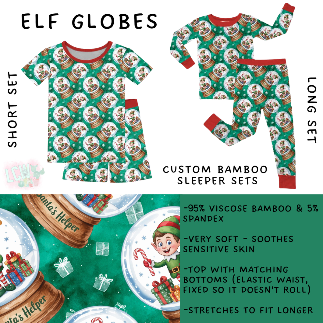 Batch #438 - Little Dreamers Christmas 2 - Closes 10/29 - ETA early Dec - Elf Globes Bamboo Short and Long Sleeper Set