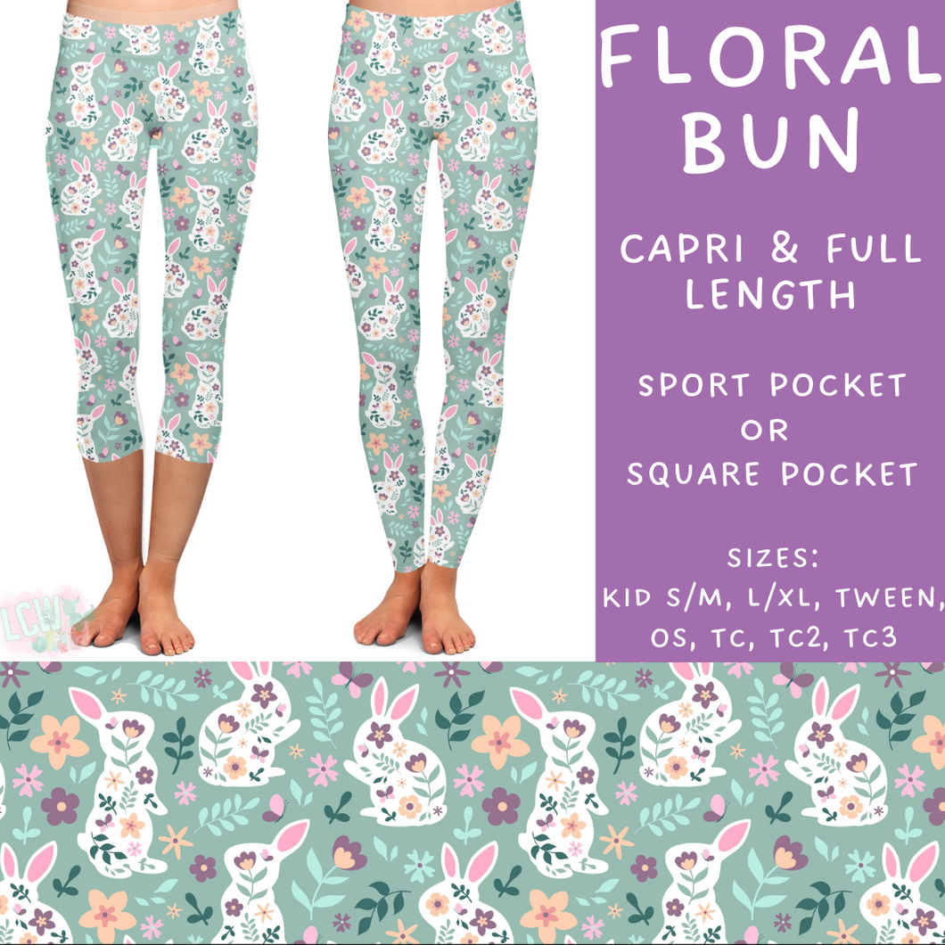 Ready To Ship - Batch #289 - Floral Bun Full Length Leggings - Sports Pocket OS