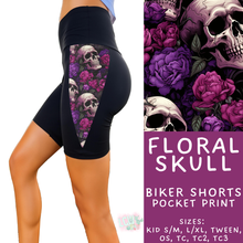 Load image into Gallery viewer, Batch #547 - Set in Style Collection - Closes 6/24 - ETA late August - Floral Skull Pocket Print Biker Short
