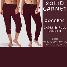 Load image into Gallery viewer, Ready To Ship - Solid Garnet Full and Capri Length Joggers
