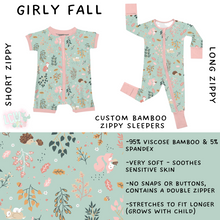 Load image into Gallery viewer, Ready to Ship - Girly Fall Long Zippy Sleeper - 12-18 Mo
