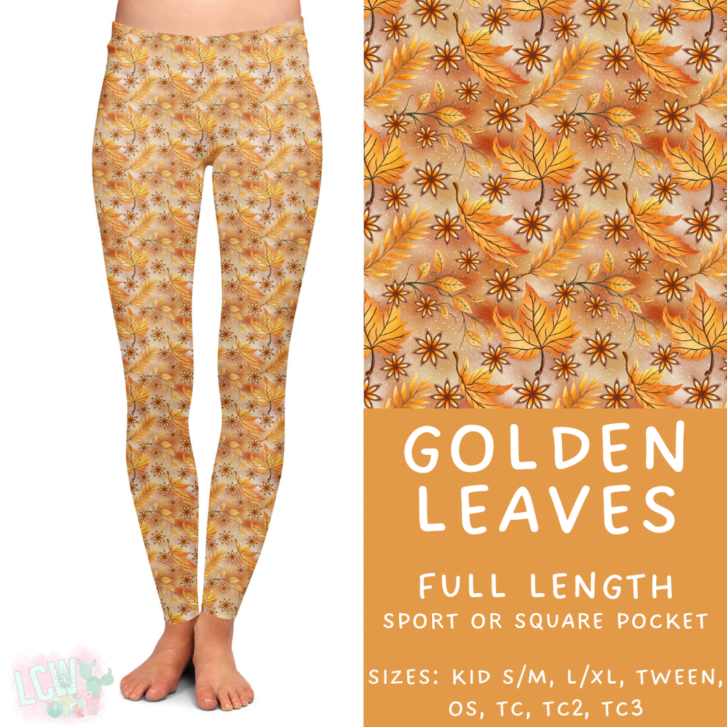 Ready to Ship - Golden Leaves Full Length Leggings - Sport Pocket TC